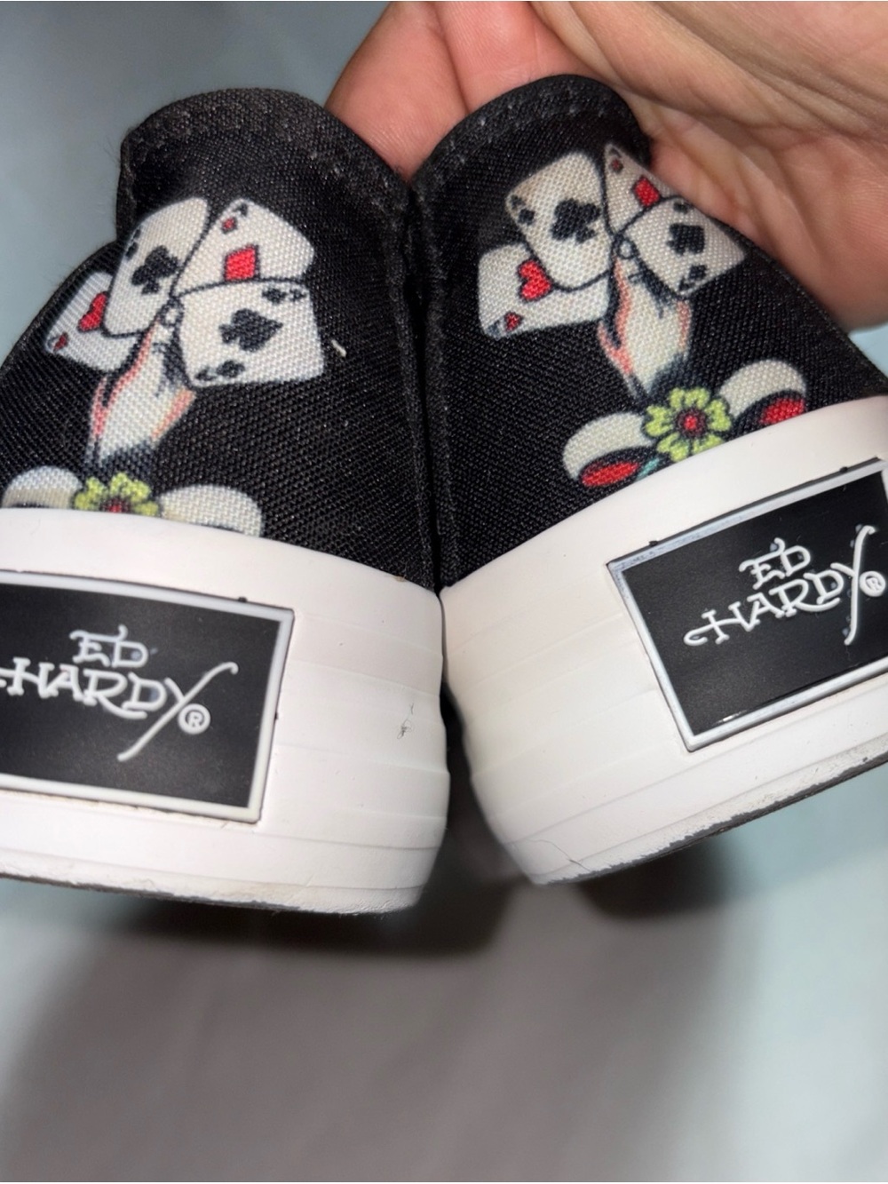 Ed Hardy Black and White Slip-On Graphic Athletic Sneakers - Picture 4 of 13